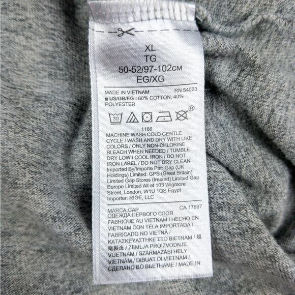 Gap Henley Men's T-Shirt Size XL Long Sleeve Gray 3-Buttons Ribbed Cuffs Tagless - Picture 5 of 9